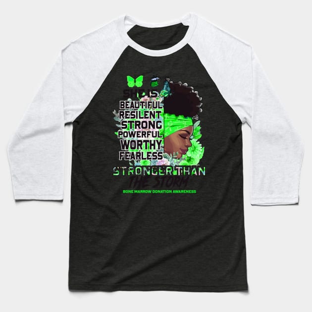 Bone Marrow Donation Awareness Black Girl Stronger than the storm Support Gift Baseball T-Shirt by Benjie Barrett